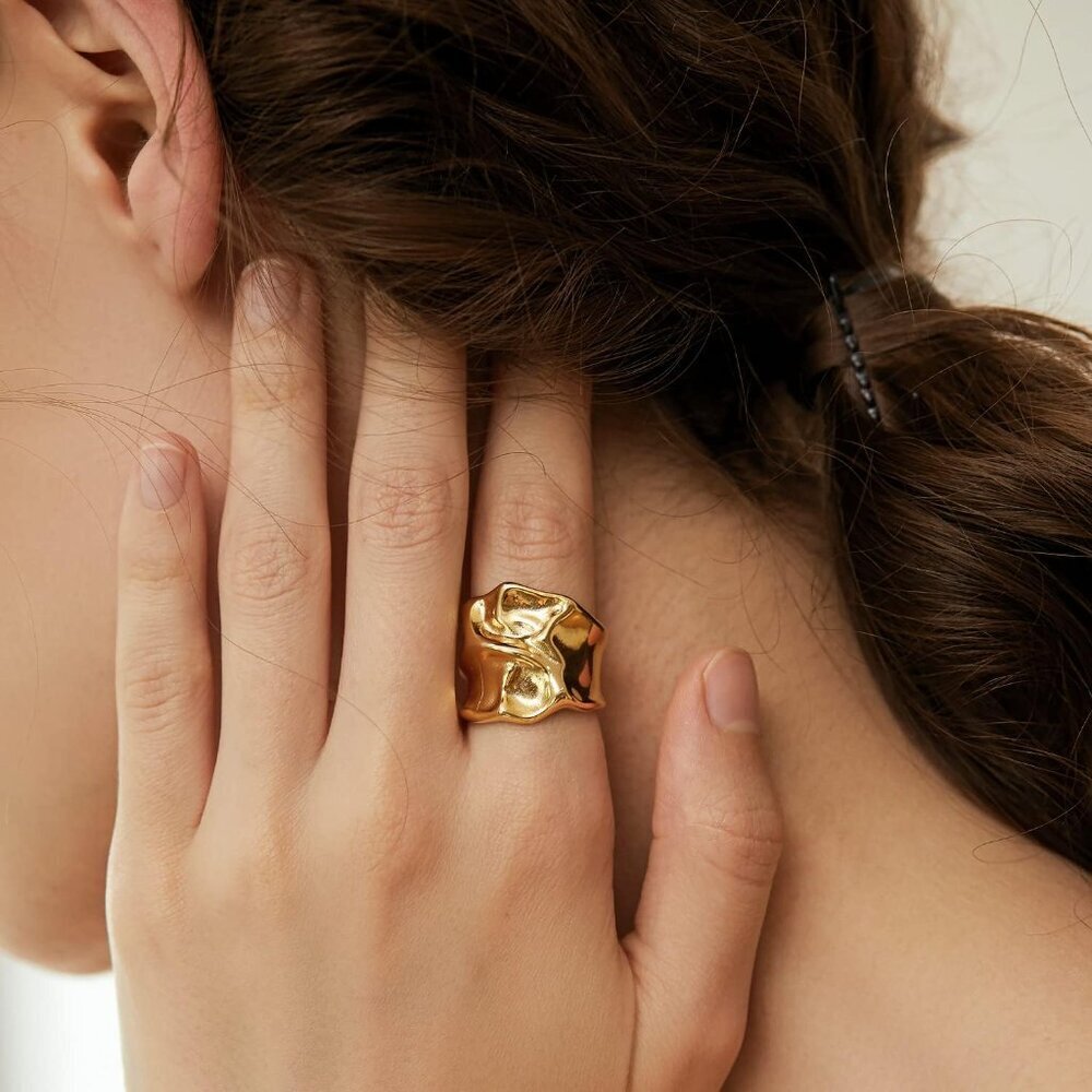 Gold Silver Rings Set for Women Chunky Statement Rings ZC Dome Evil Eye Croissan - Picture 4 of 7
